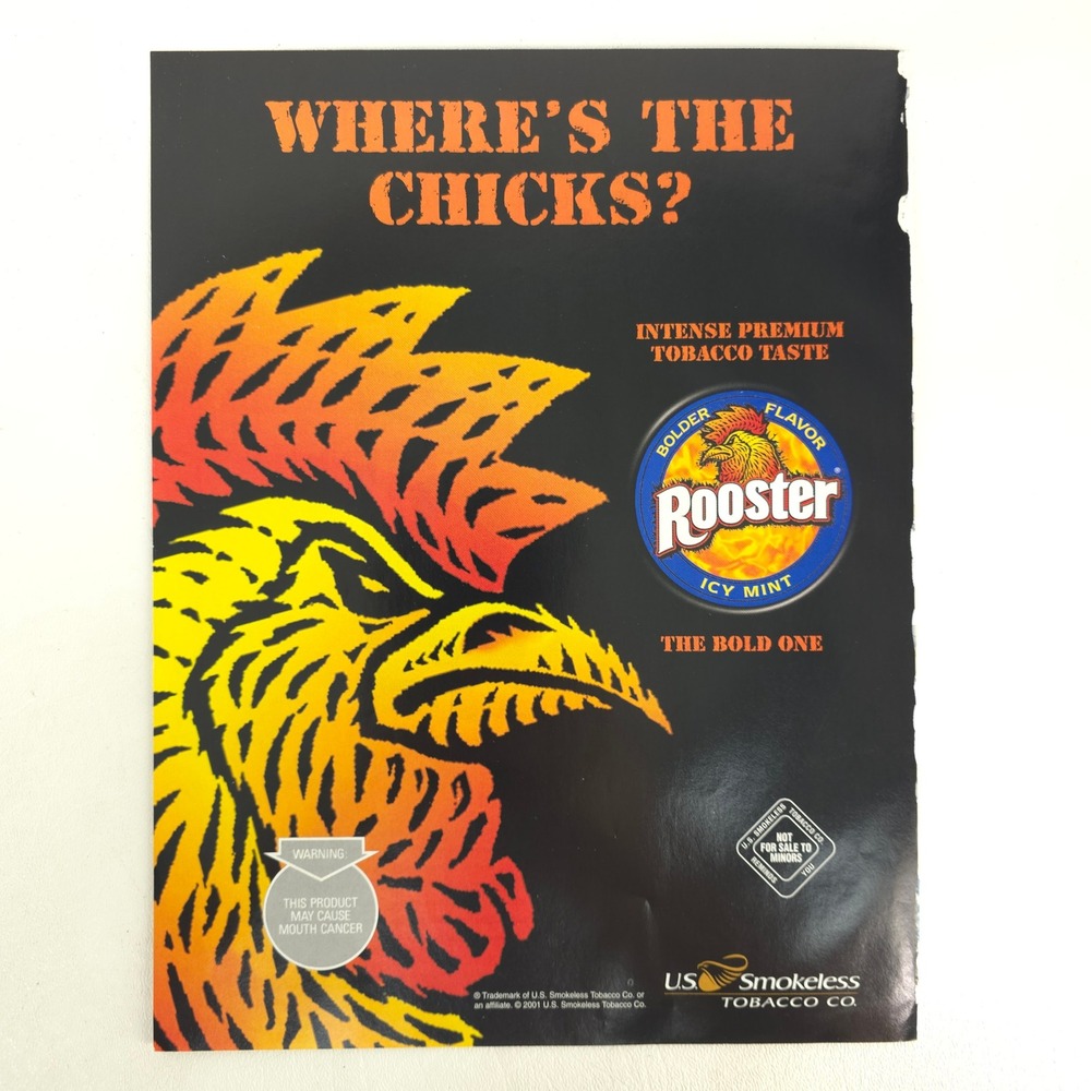 Rooster Bold Icy Mint Print Ad 2001 Tobacco Vintage Y2K Smokeless Collector Art